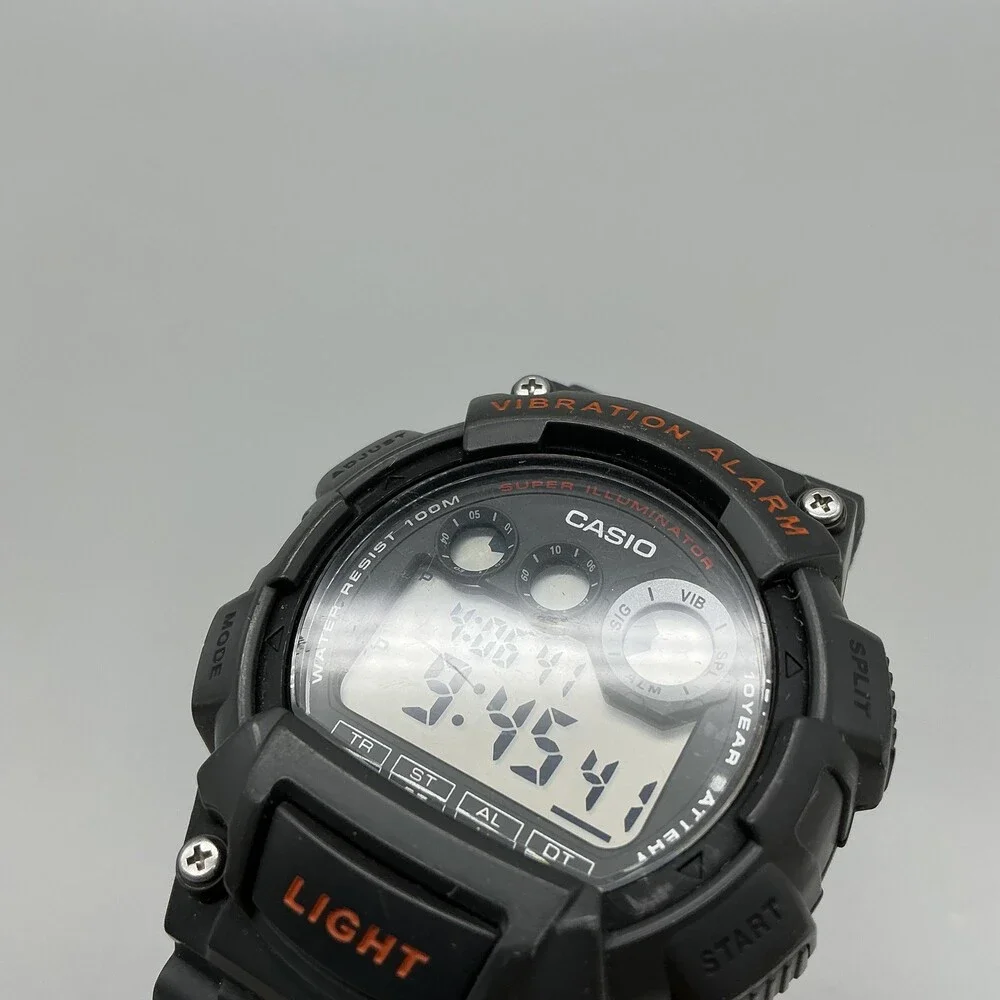 Casio 3416 W-735H Mens Watch 44mm Digital Black Resin Vibration Alarm Sport